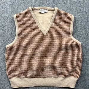 Vintage Forstmann Sweater Vest Womens XS? Tan Brown Houndstooth 100% Lambswool